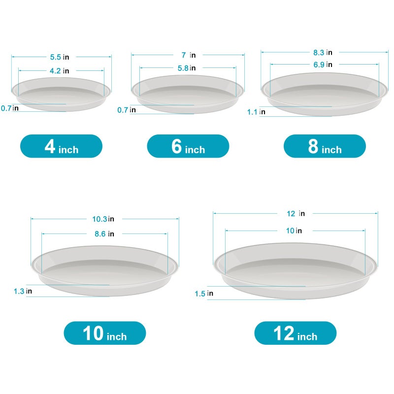 VUWEZ 6 Pack Plant Saucer Tray, 4 6 8 10 12 15 16 18 20 inch Plant Saucers for Indoors, Durable Plastic Flower Planter Plant Water Drip Trays Round, Pot Saucers, Plant Trays for Pots (6"", Brown) - Image 2